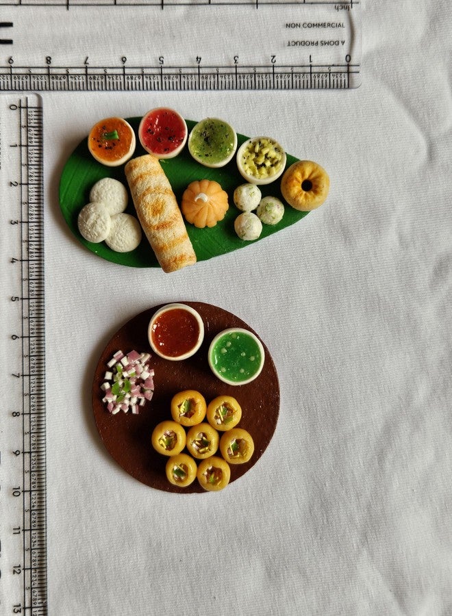 R3 Creation Creation Different Combo Miniature Food 3D Fridge Magnet Best Souvenir Gift 100% Made in India (1 - SouthIndian- 2-Panipuri) - Image 2